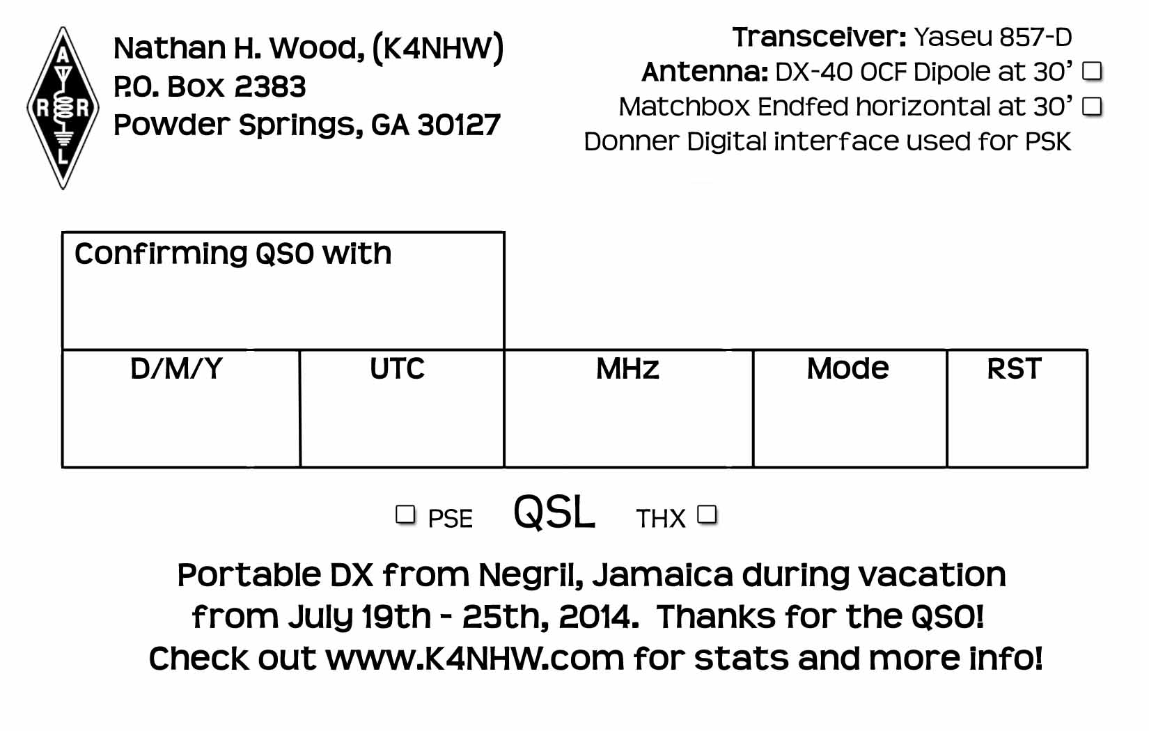 QSL Card Design  Welcome to the Home of K22NHW With Qsl Card Template